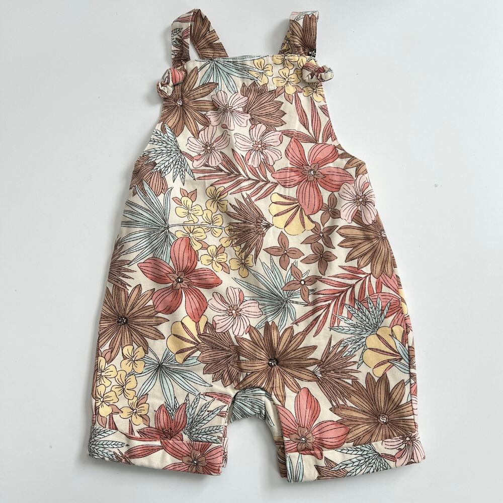 Janie and Jack floral overalls brown red yellow blue